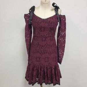 Alexis Womens Sophia Off Shoulder Tiered Lace Dress Size XS Burgundy Glam Event